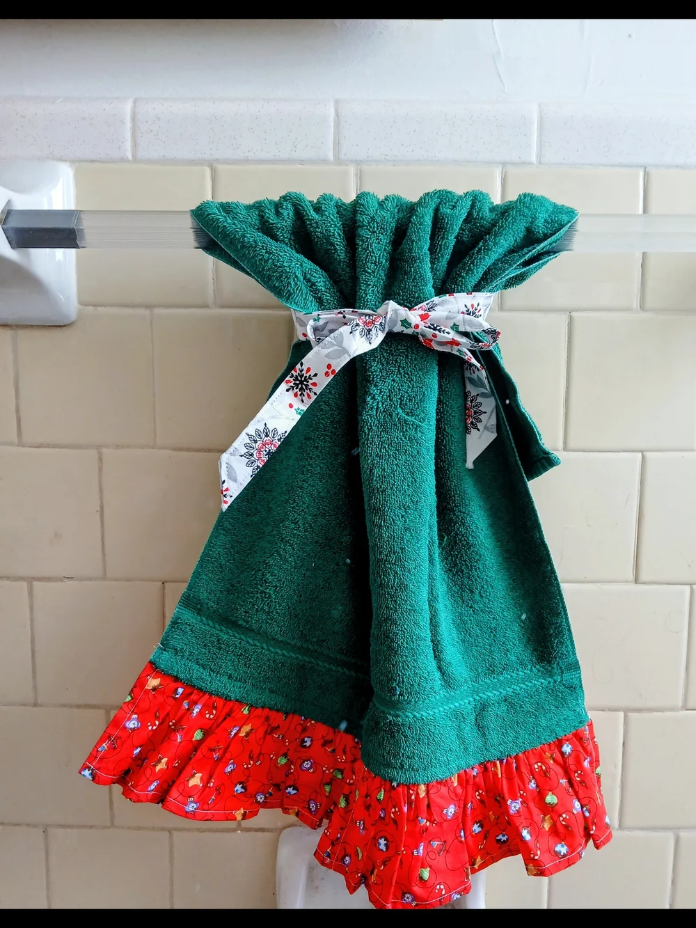 Orange Ruffle Kitchen Hand Towel with Printed Trim